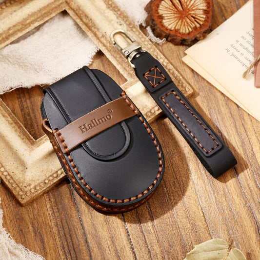 Hallmo Car Cowhide Leather Key Protective Cover Key Case for NIO ES6 / ES8(Black) - Car Key Cases by Hallmo | Online Shopping UK | buy2fix