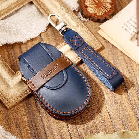 Hallmo Car Cowhide Leather Key Protective Cover Key Case for NIO ES6 / ES8(Blue) - Car Key Cases by Hallmo | Online Shopping UK | buy2fix