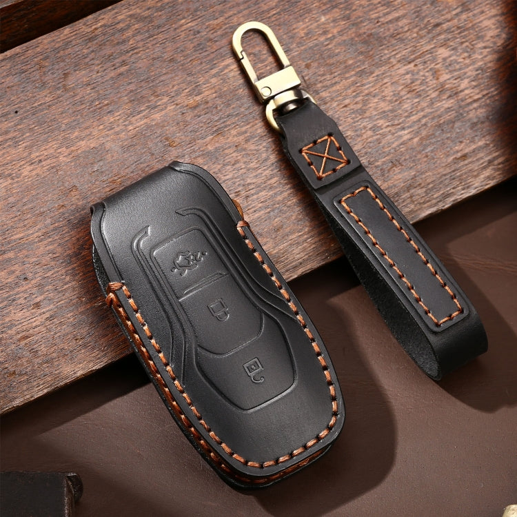 Hallmo Car Cowhide Leather Key Protective Cover Key Case for Ford Focus  A Style(Black) - Car Key Cases by Hallmo | Online Shopping UK | buy2fix