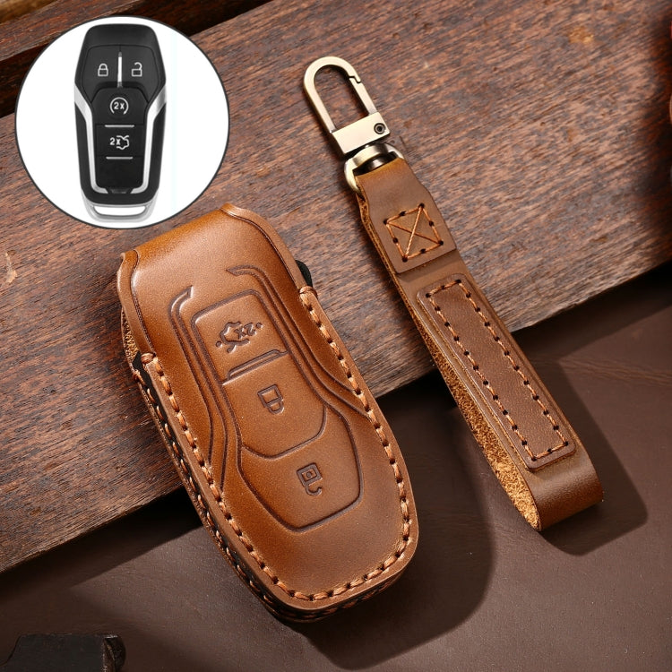 Hallmo Car Cowhide Leather Key Protective Cover Key Case for Ford Focus  A Style(Brown) - Car Key Cases by Hallmo | Online Shopping UK | buy2fix