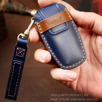 Hallmo Car Cowhide Leather Key Protective Cover Key Case for Ford Focus B Style(Blue) - Car Key Cases by Hallmo | Online Shopping UK | buy2fix