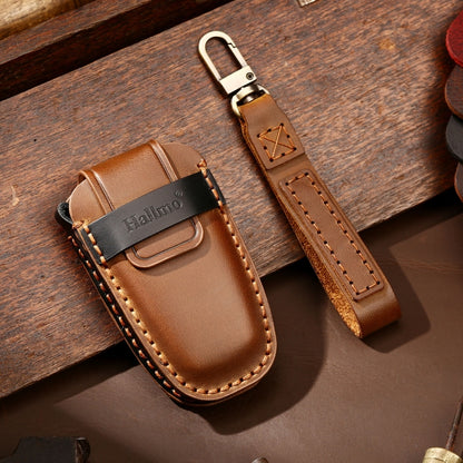 Hallmo Car Cowhide Leather Key Protective Cover Key Case for Ford Focus C Style(Brown) - Car Key Cases by Hallmo | Online Shopping UK | buy2fix