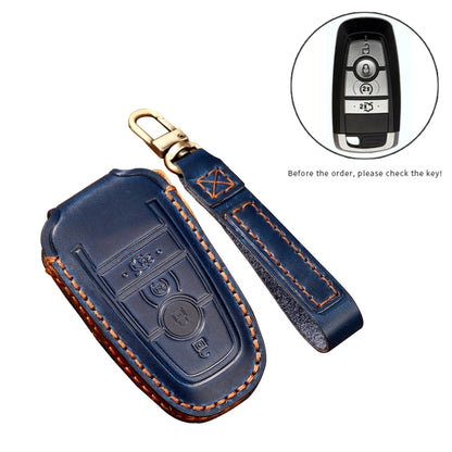 Hallmo Car Cowhide Leather Key Protective Cover Key Case for Ford Focus C Style(Brown) - Car Key Cases by Hallmo | Online Shopping UK | buy2fix