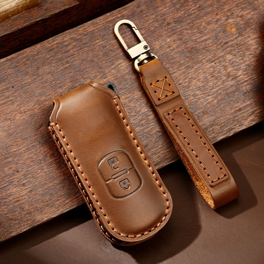 Hallmo Car Cowhide Leather Key Protective Cover Key Case for Mazda Axela 2-button(Brown) - Car Key Cases by Hallmo | Online Shopping UK | buy2fix