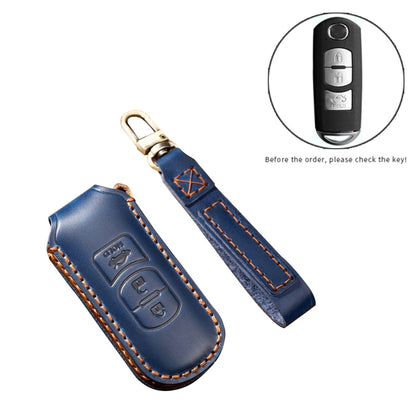 Hallmo Car Cowhide Leather Key Protective Cover Key Case for Mazda Axela 3-button(Black) - Car Key Cases by Hallmo | Online Shopping UK | buy2fix