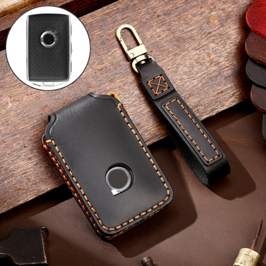 Hallmo Car Cowhide Leather Key Protective Cover Key Case for New Volvo(Black) - Car Key Cases by Hallmo | Online Shopping UK | buy2fix