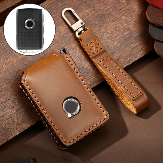 Hallmo Car Cowhide Leather Key Protective Cover Key Case for New Volvo(Brown) - Car Key Cases by Hallmo | Online Shopping UK | buy2fix