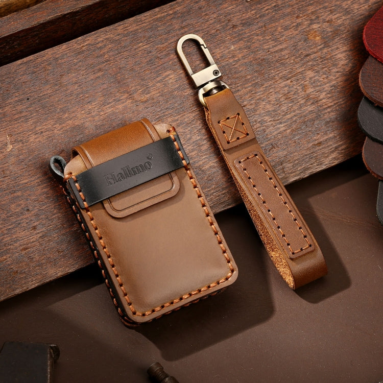 Hallmo Car Cowhide Leather Key Protective Cover Key Case for New Volvo(Brown) - Car Key Cases by Hallmo | Online Shopping UK | buy2fix