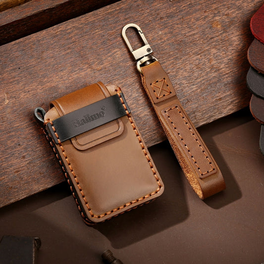 Hallmo Car Cowhide Leather Key Protective Cover Key Case for New Volvo(Brown) - Car Key Cases by Hallmo | Online Shopping UK | buy2fix