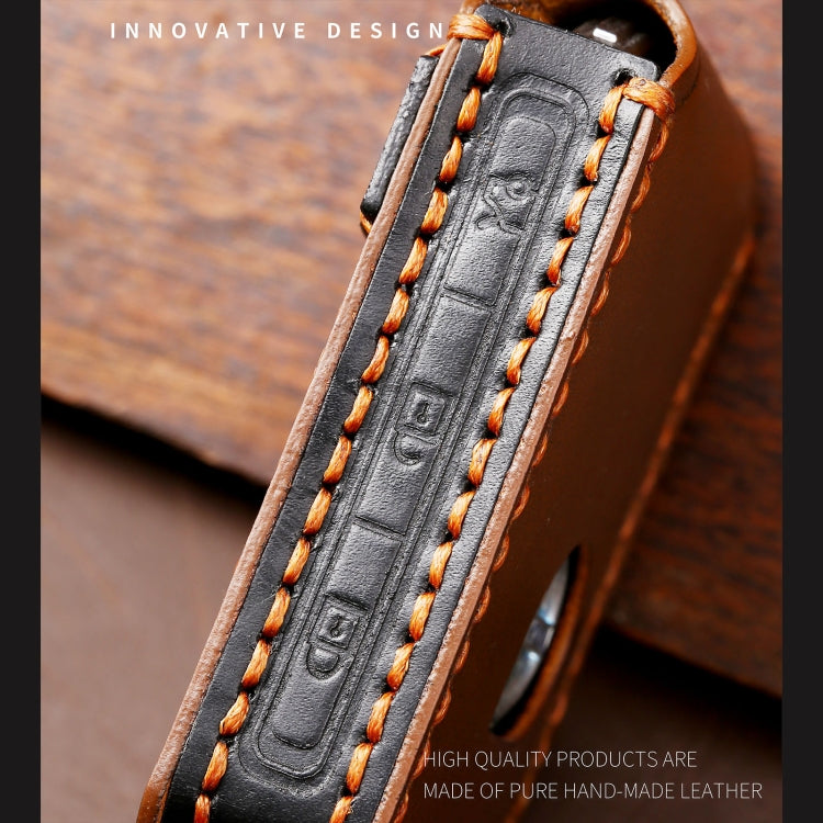Hallmo Car Cowhide Leather Key Protective Cover Key Case for New Volvo(Brown) - Car Key Cases by Hallmo | Online Shopping UK | buy2fix