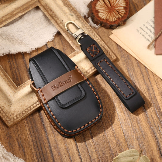 Hallmo Car Cowhide Leather Key Protective Cover Key Case for Changan CS75 Plus(Black) - Car Key Cases by Hallmo | Online Shopping UK | buy2fix