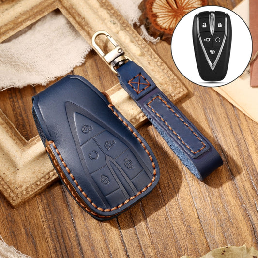 Hallmo Car Cowhide Leather Key Protective Cover Key Case for Changan CS75 Plus(Blue) - Car Key Cases by Hallmo | Online Shopping UK | buy2fix