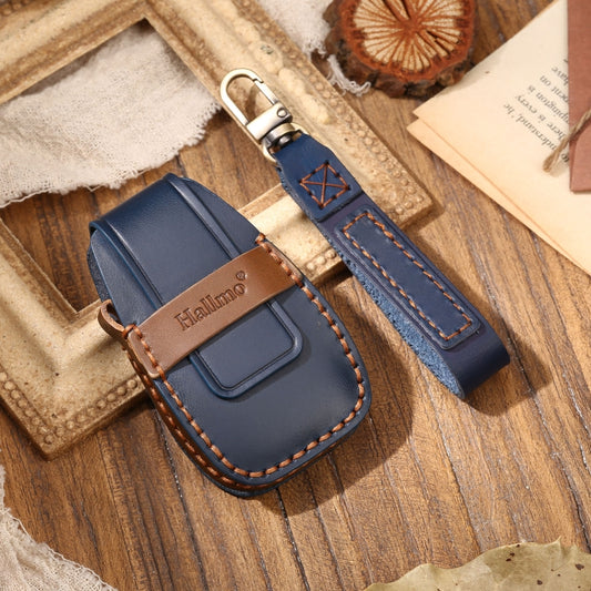 Hallmo Car Cowhide Leather Key Protective Cover Key Case for Changan CS75 Plus(Blue) - Car Key Cases by Hallmo | Online Shopping UK | buy2fix