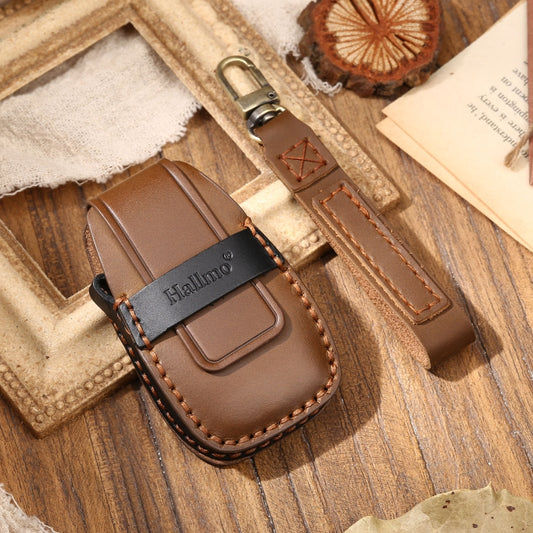 Hallmo Car Cowhide Leather Key Protective Cover Key Case for Changan CS75 Plus(Brown) - Car Key Cases by Hallmo | Online Shopping UK | buy2fix