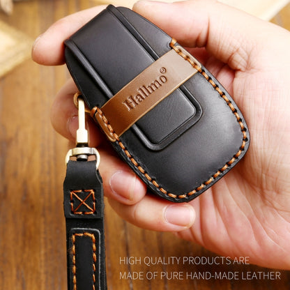 Hallmo Car Cowhide Leather Key Protective Cover Key Case for Changan CS75 Plus(Black) - Car Key Cases by Hallmo | Online Shopping UK | buy2fix