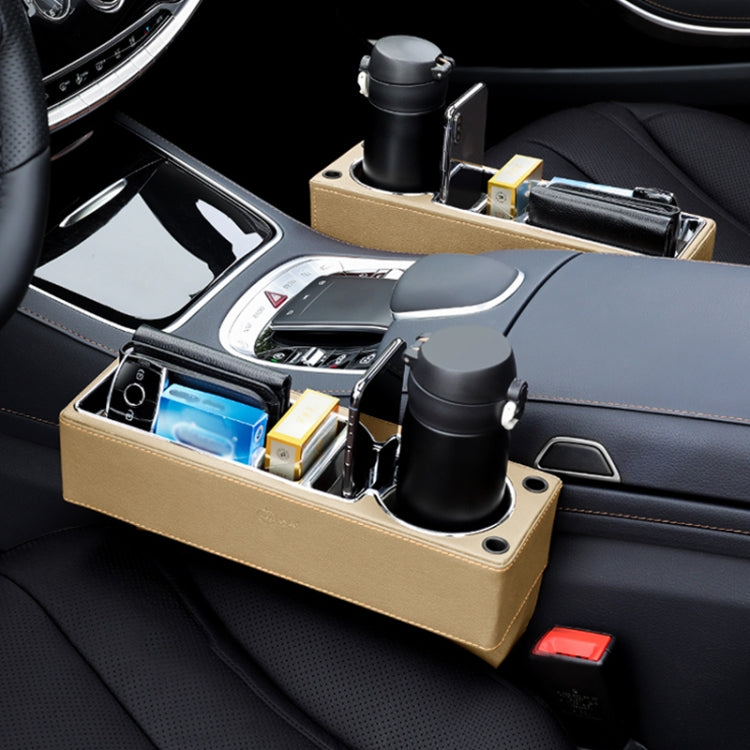 Car Multi-functional Console PU Leather Box Cup Holder Seat Gap Side Storage Box (Beige) by buy2fix