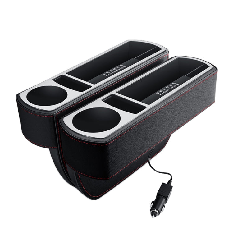 Car Multi-functional Wireless Fast Charge Console PU Leather Box Cup Holder Seat Gap Side Storage Box (Black) by buy2fix