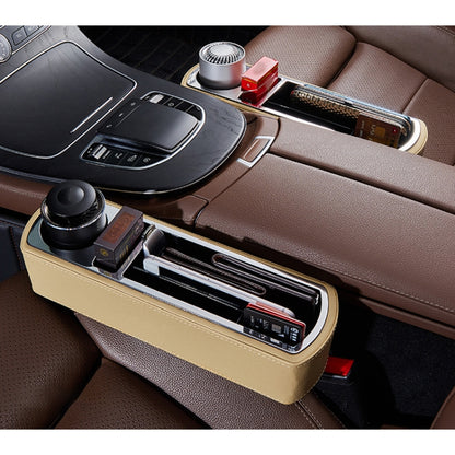 Car Multi-functional Wireless Fast Charge Console PU Leather Box Cup Holder Seat Gap Side Storage Box (Beige) by buy2fix