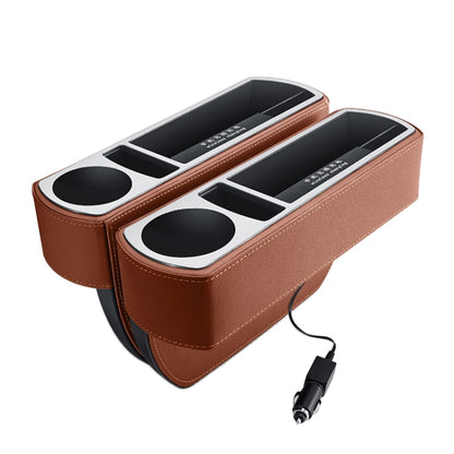 Car Multi-functional Wireless Fast Charge Console PU Leather Box Cup Holder Seat Gap Side Storage Box (Brown) by buy2fix