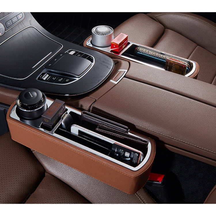 Car Multi-functional Wireless Fast Charge Console PU Leather Box Cup Holder Seat Gap Side Storage Box (Brown) by buy2fix