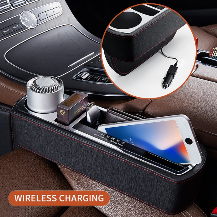 Car Multi-functional Wireless Fast Charge Console PU Leather Box Cup Holder Seat Gap Side Storage Box (Black) by buy2fix