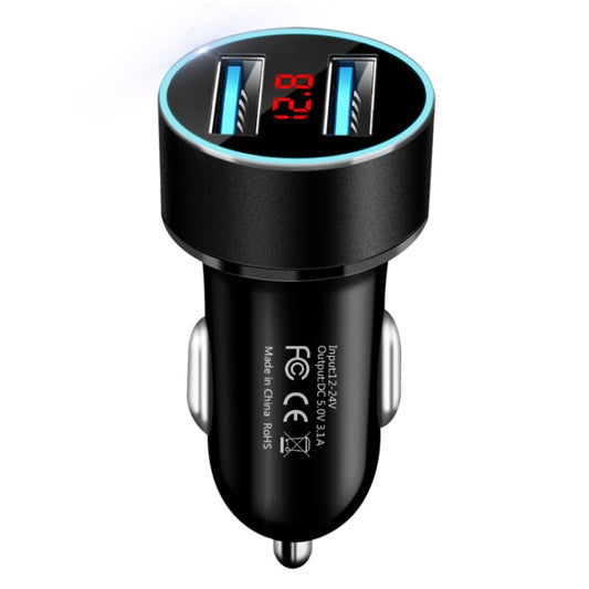 JMG-C016A 5V 3.1A Car Dual USB Charger with LED Display(Black) - Car Charger by buy2fix | Online Shopping UK | buy2fix