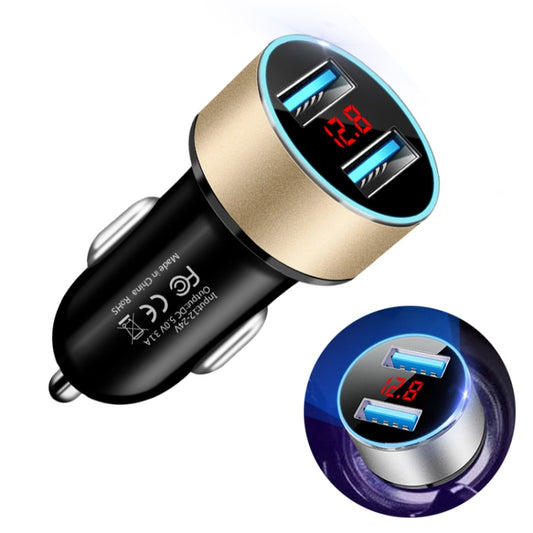 JMG-C016A 5V 3.1A Car Dual USB Charger with LED Display(Gold) - Car Charger by buy2fix | Online Shopping UK | buy2fix