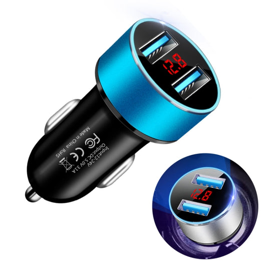 JMG-C016A 5V 3.1A Car Dual USB Charger with LED Display(Blue) - Car Charger by buy2fix | Online Shopping UK | buy2fix