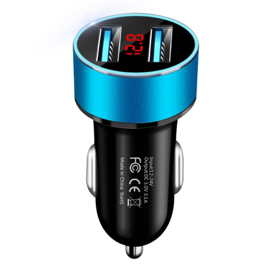 JMG-C016A 5V 3.1A Car Dual USB Charger with LED Display(Blue) - Car Charger by buy2fix | Online Shopping UK | buy2fix