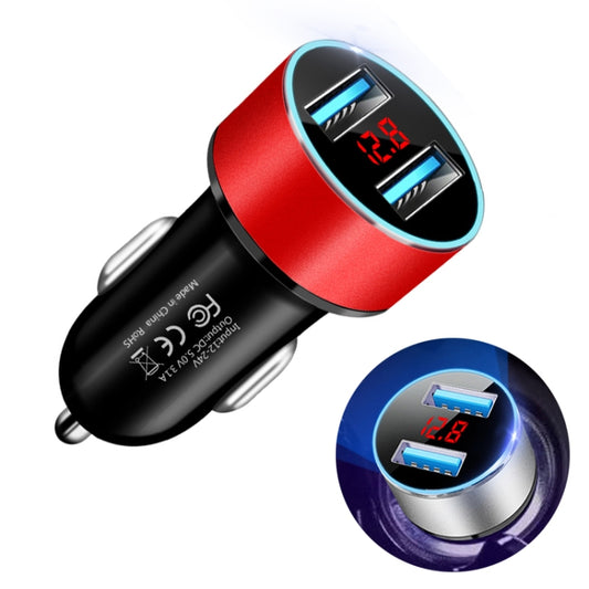JMG-C016A 5V 3.1A Car Dual USB Charger with LED Display(Red) - Car Charger by buy2fix | Online Shopping UK | buy2fix