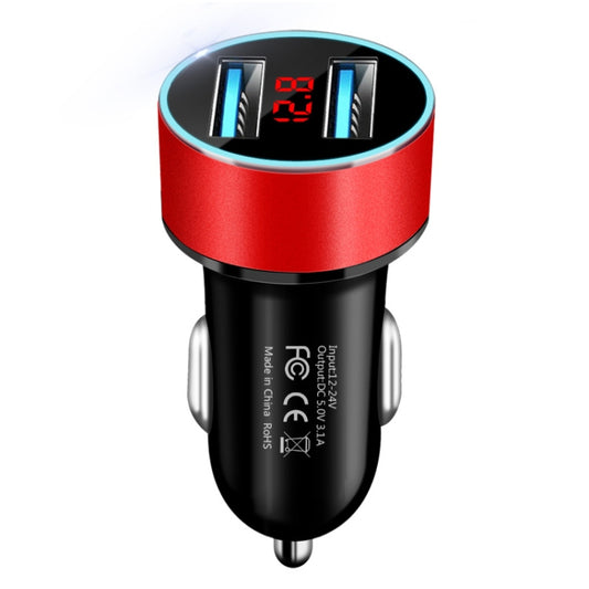 JMG-C016A 5V 3.1A Car Dual USB Charger with LED Display(Red) - Car Charger by buy2fix | Online Shopping UK | buy2fix