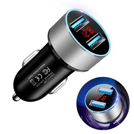 JMG-C016A 5V 3.1A Car Dual USB Charger with LED Display(Silver) - Car Charger by buy2fix | Online Shopping UK | buy2fix