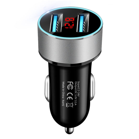 JMG-C016A 5V 3.1A Car Dual USB Charger with LED Display(Silver) - Car Charger by buy2fix | Online Shopping UK | buy2fix