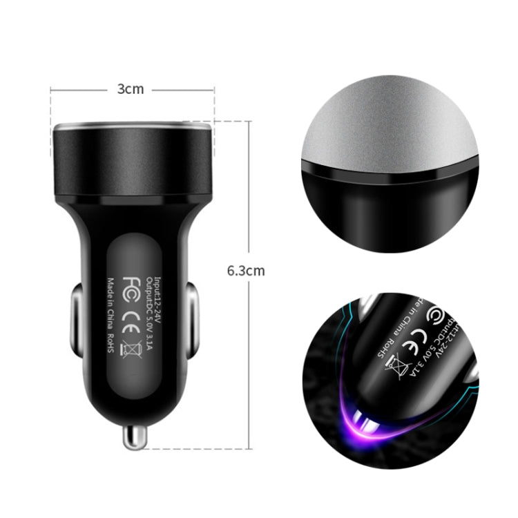 JMG-C016A 5V 3.1A Car Dual USB Charger with LED Display(Silver) - Car Charger by buy2fix | Online Shopping UK | buy2fix