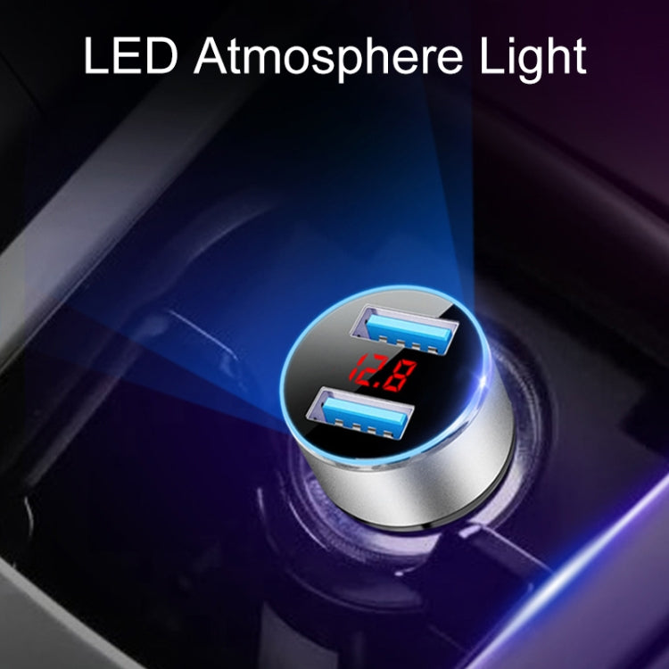 JMG-C016A 5V 3.1A Car Dual USB Charger with LED Display(Silver) - Car Charger by buy2fix | Online Shopping UK | buy2fix