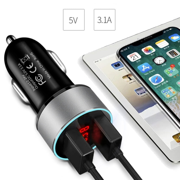 JMG-C016A 5V 3.1A Car Dual USB Charger with LED Display(Silver) - Car Charger by buy2fix | Online Shopping UK | buy2fix