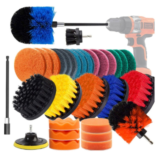 31 in 1 Floor Wall Window Glass Cleaning Descaling Electric Drill Brush Head Set - Sponges, Cloths & Brushes by buy2fix | Online Shopping UK | buy2fix