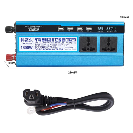 Carmaer 60V to 220V 1600W Three Socket Car Double Digital Display Inverter Household Power Converter by buy2fix