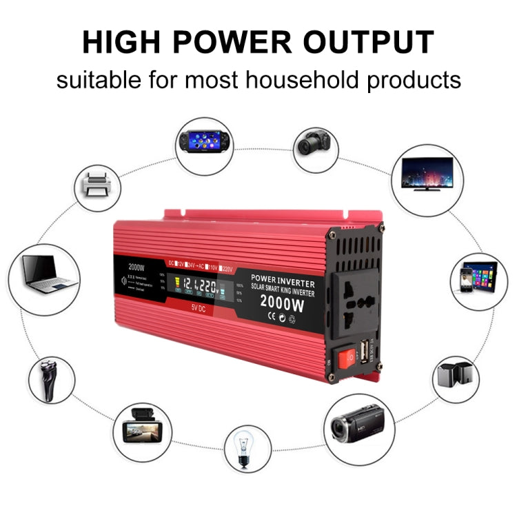 Carmaer Universal 12V to 220V 2000W Car LCD Display Inverter Household Power Converter by buy2fix