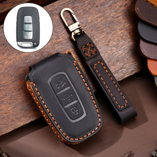 Hallmo Car Cowhide Leather Key Protective Cover Key Case for KIA K2 / K3 / K5 3-button(Black) - Car Key Cases by Hallmo | Online Shopping UK | buy2fix
