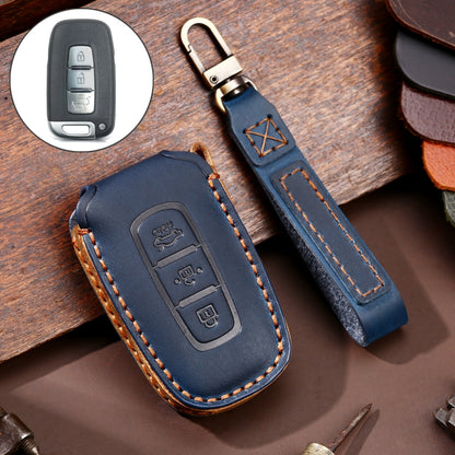 Hallmo Car Cowhide Leather Key Protective Cover Key Case for KIA K2 / K3 / K5 3-button(Blue) - Car Key Cases by Hallmo | Online Shopping UK | buy2fix