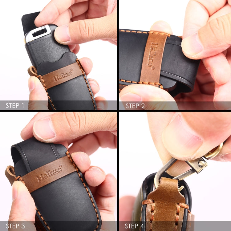 Hallmo Car Cowhide Leather Key Protective Cover Key Case for KIA K2 / K3 / K5 3-button(Brown) - Car Key Cases by Hallmo | Online Shopping UK | buy2fix