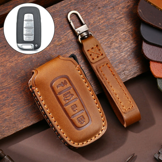 Hallmo Car Cowhide Leather Key Protective Cover Key Case for KIA K2 / K3 / K5 4-button(Brown) - Car Key Cases by Hallmo | Online Shopping UK | buy2fix
