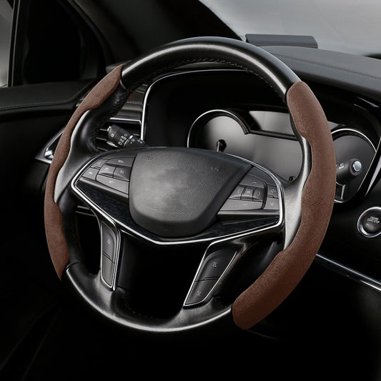 Car Universal Suede Steering Wheel Cover (Coffee) - Steering Wheel Accessories by buy2fix | Online Shopping UK | buy2fix