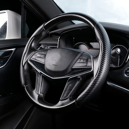 Car Universal Carbon Fiber Texture Leather Steering Wheel Cover (Black) by buy2fix