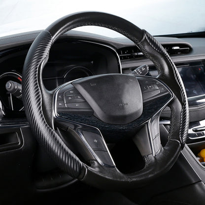 Car Universal Carbon Fiber Texture Leather Steering Wheel Cover (Black) by buy2fix