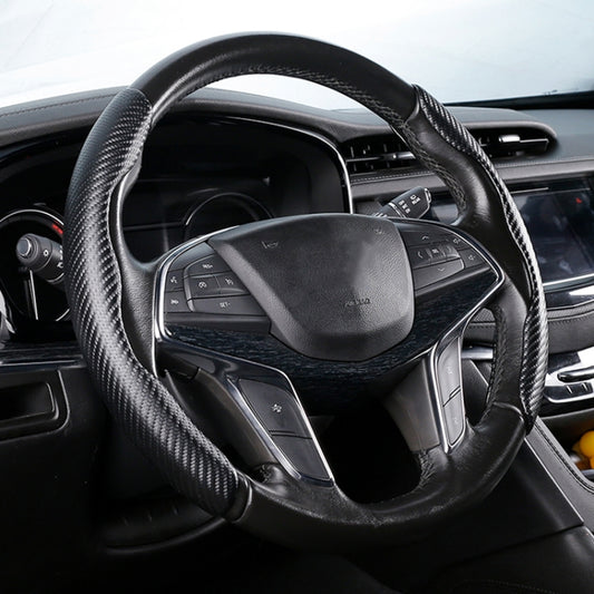 Car Universal Carbon Fiber Texture Leather Steering Wheel Cover (Black) by buy2fix