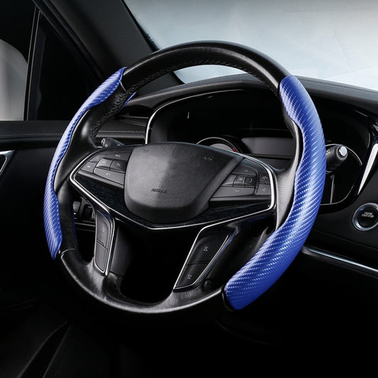 Car Universal Carbon Fiber Texture Leather Steering Wheel Cover (Blue) - Steering Wheel Accessories by buy2fix | Online Shopping UK | buy2fix