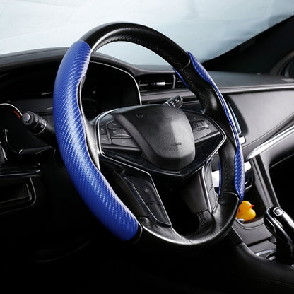 Car Universal Carbon Fiber Texture Leather Steering Wheel Cover (Blue) - Steering Wheel Accessories by buy2fix | Online Shopping UK | buy2fix