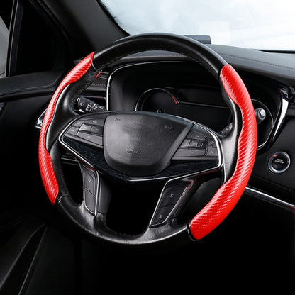 Car Universal Carbon Fiber Texture Leather Steering Wheel Cover (Red) - Steering Wheel Accessories by buy2fix | Online Shopping UK | buy2fix